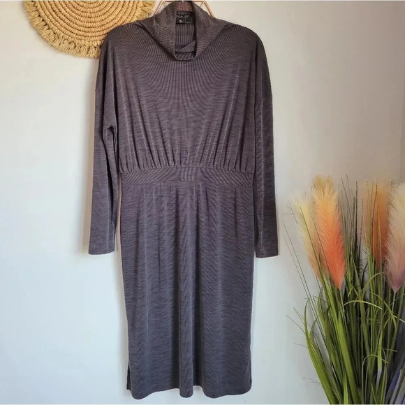 Rachel Zoe, Grey Turtleneck Blouson Long Sleeve Jersey Midi Dress, Size Large - Picture 6 of 9